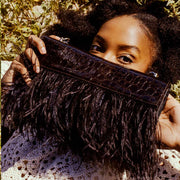 Asha Feather Clutch Bag In Choc Croc