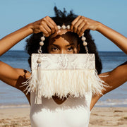 Asha Feather Clutch Bag In Desert