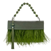 Asha Feather Clutch Bag In Olive