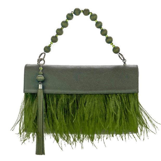 Asha Feather Clutch Bag In Olive