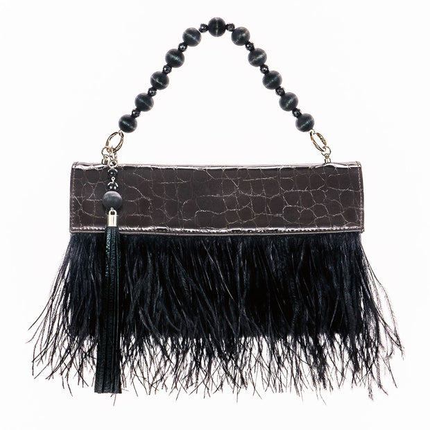 Asha Feather Clutch Bag In Choc Croc