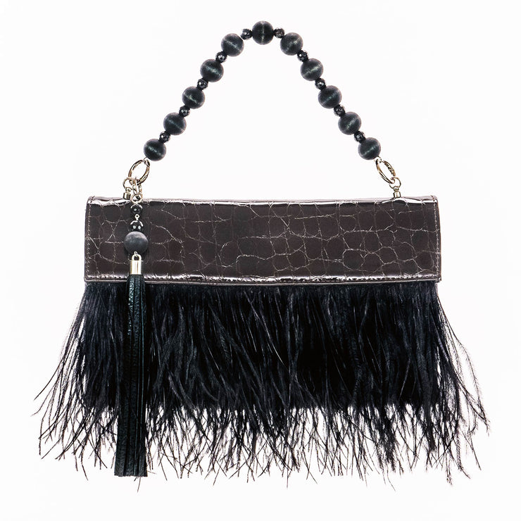 Asha Feather Clutch Bag In Choc Croc