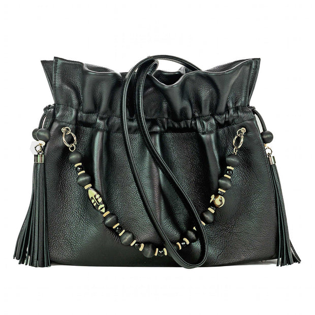 Zahara Medium Ruffle Shopper In Onyx