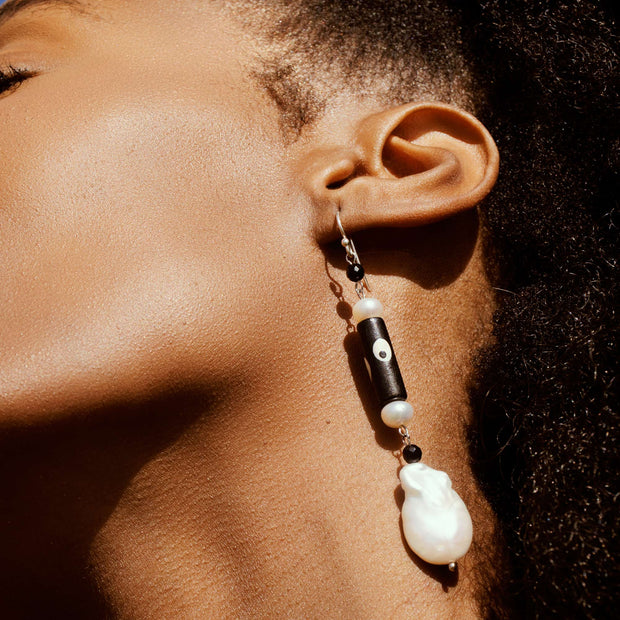 Lali Pearl and Batik Bead Drop Earrings