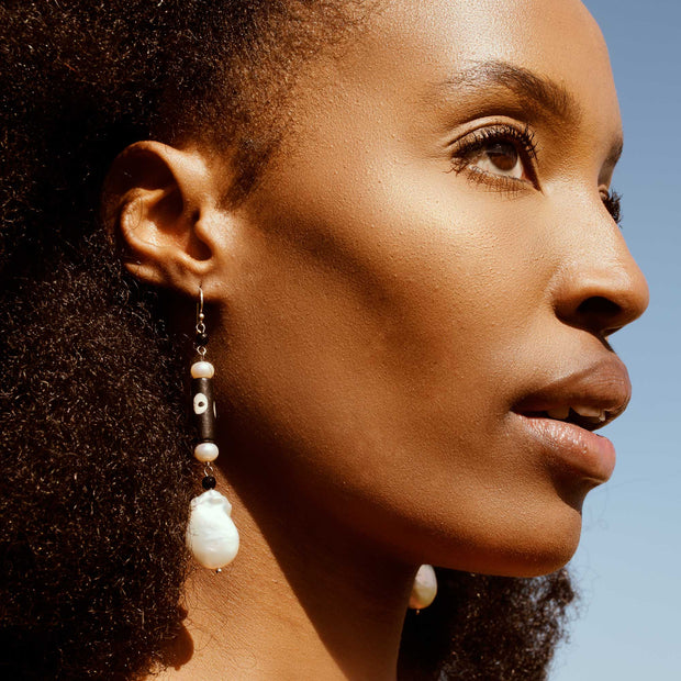Lali Pearl and Batik Bead Drop Earrings