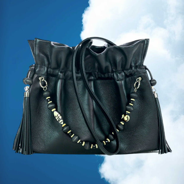 Zahara Medium Ruffle Shopper In Onyx