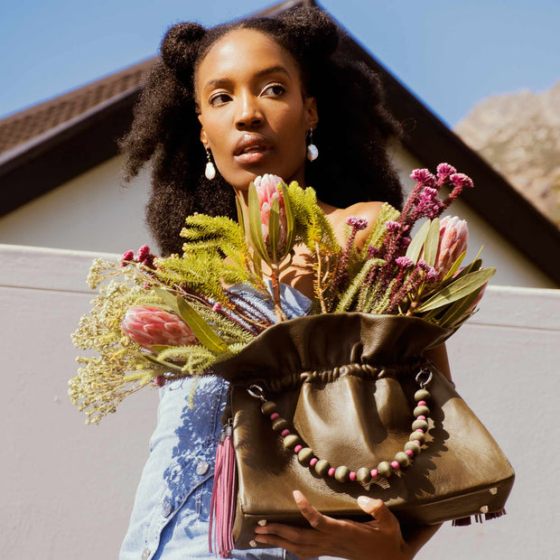 Zahara Medium Ruffle Shopper In Basil