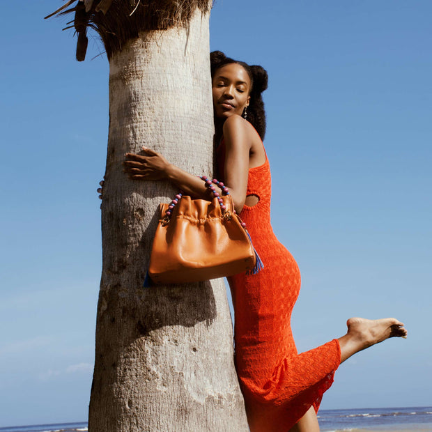 Zahara Medium Ruffle Shopper In Tangerine