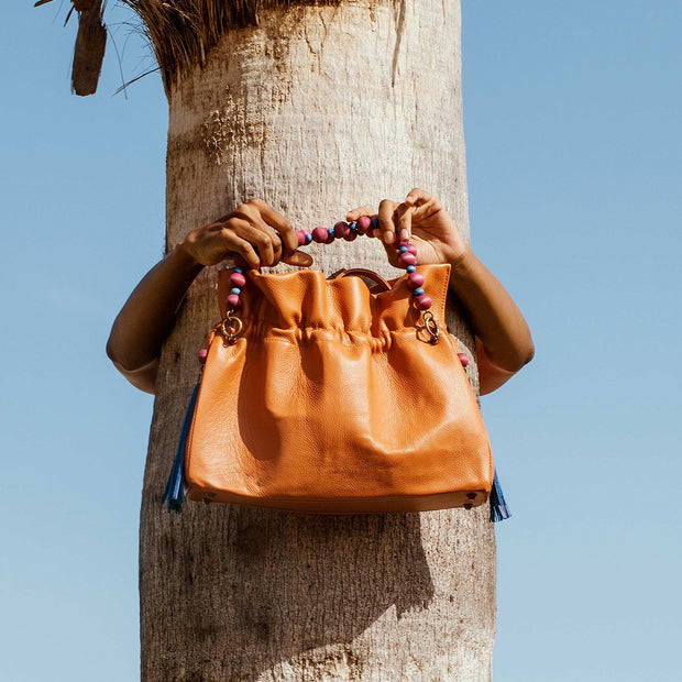Zahara Medium Ruffle Shopper In Tangerine
