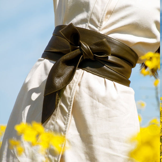 The Iman Wrap Leather Belt In Olive - Matsidiso South Africa